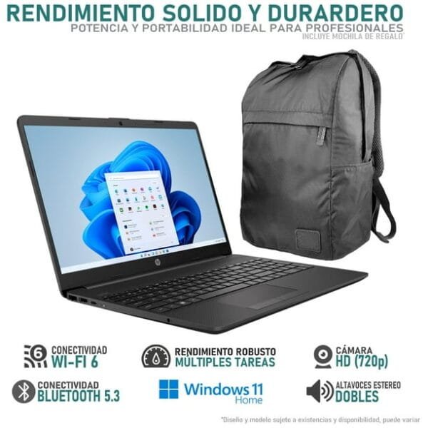 Laptop HP 255 G9 AMD Ryzen 5 5625U 12GB RAM 512GB SSD 15.6' Windows 11 Home Teclado en Español Mochila negro - Image 3